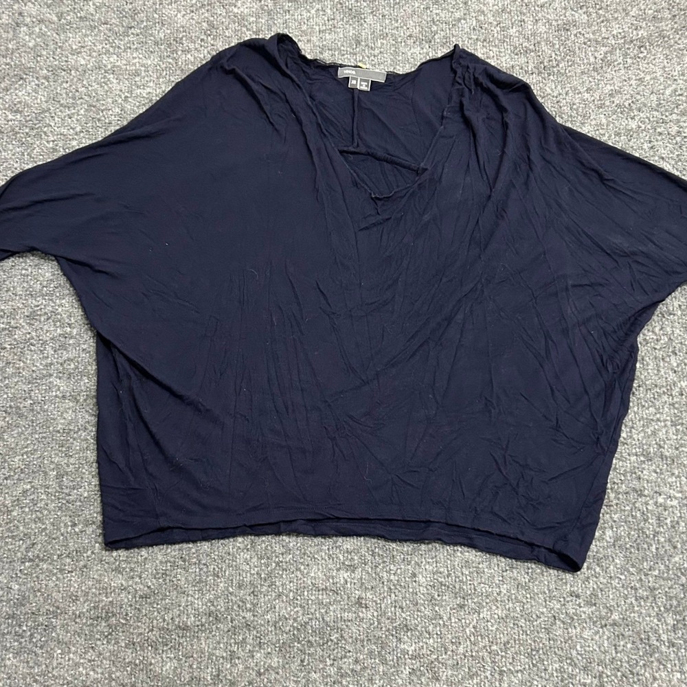 Vince Top Womens Size XS Navy Blue Viscose Relaxed Fit V-Neck Dolman Shirt